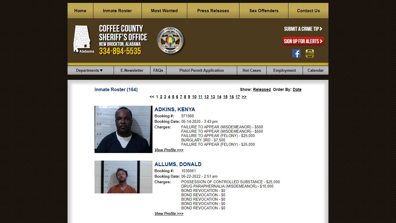 Inmate Roster - Current Inmates - Coffee County Sheriff AL